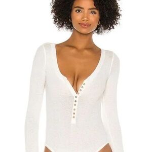 Free people Women's White Long-Sleeve Henley Bodysuit